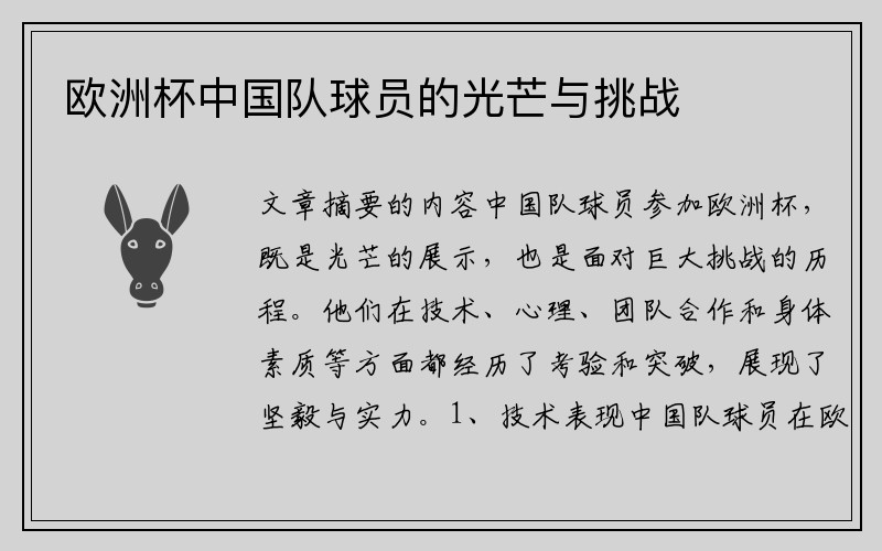 欧洲杯中国队球员的光芒与挑战
