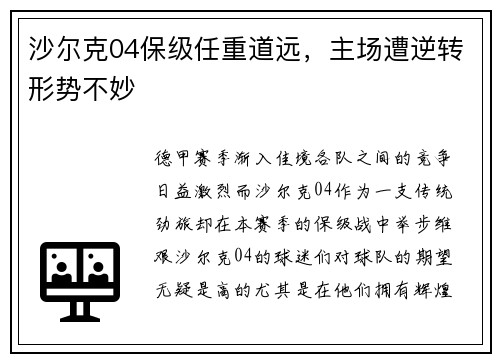 沙尔克04保级任重道远，主场遭逆转形势不妙