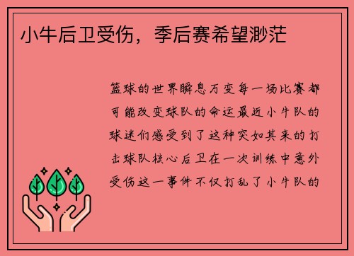 小牛后卫受伤，季后赛希望渺茫
